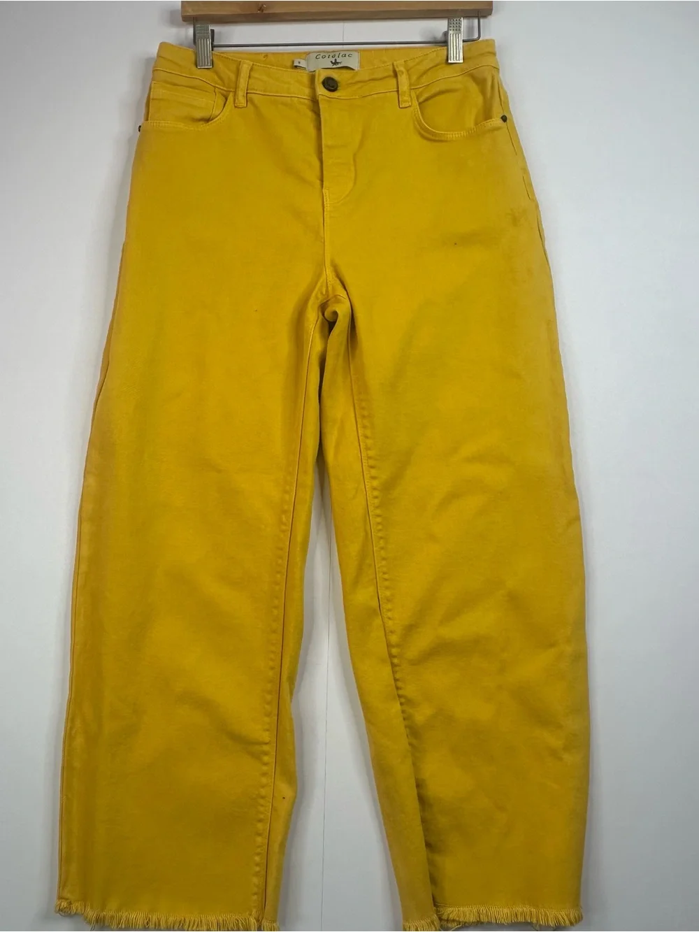 Cotelac Mustard Yellow Wide Leg Crop Jeans Womens Size 2 Raw Fray Hem Chic Denim - Picture 1 of 10